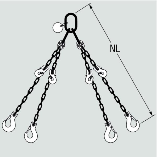 Fibre Tech textile chain sling, 4-leg can be shortened 