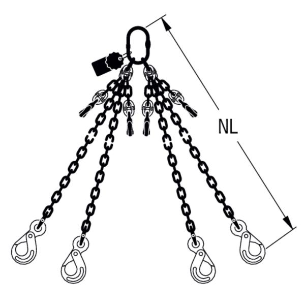 HIT PRO chain sling, grade 12, 4-leg, can be shortened Safety load hook 