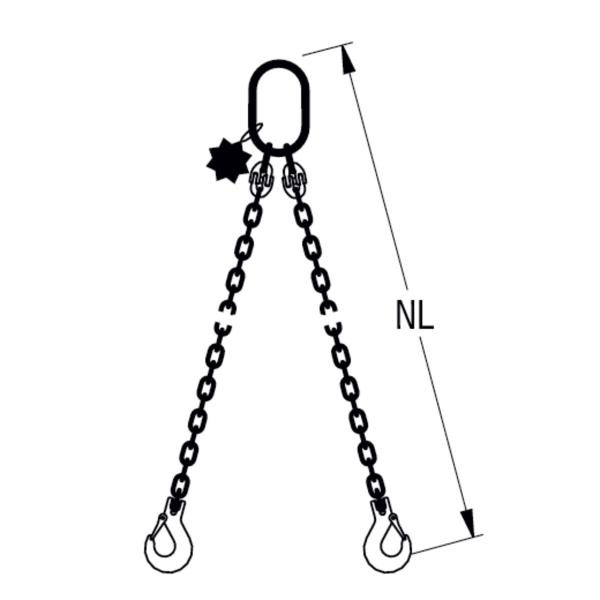 HIT Chain slings in quality grade 8 2 leg with extra-large suspension link and standard load hook 