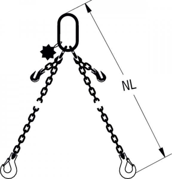 HIT chain sling quality grade 8, 2-leg, can be shortened with extra-large suspension link and standard load hook 