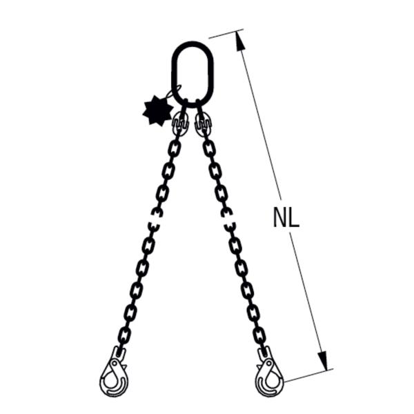 HIT Chain slings in quality grade 8 2 leg with extra-large suspension link and safety load hook 