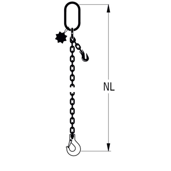 HIT chain sling quality grade 8, single-leg, can be shortened with extra-large suspension link and standard load hook 
