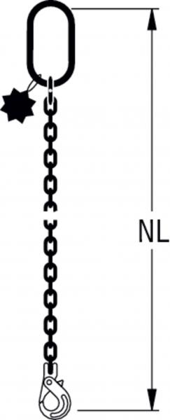 HIT Chain slings in quality grade 8, single-leg with extra-large suspension link and safety load hook 