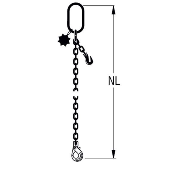 HIT chain sling quality grade 8, single-leg, can be shortened with extra-large suspension link and safety load hook 