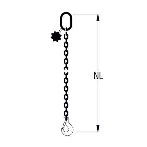 HIT Chain slings in quality grade 8, single-leg Standard load hook 