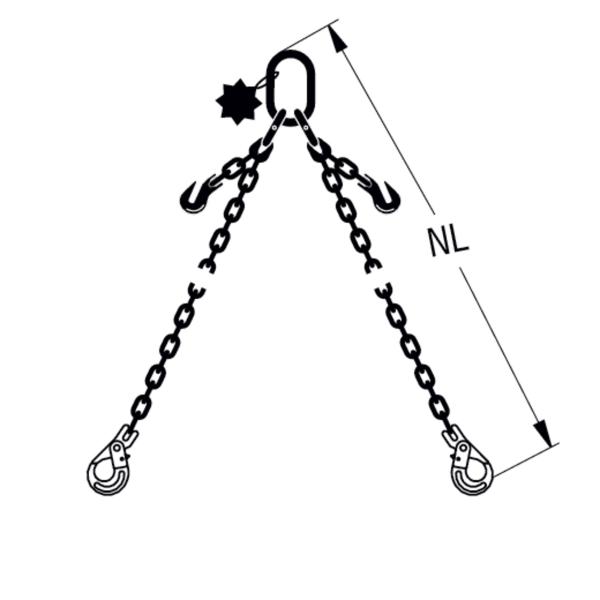 HIT chain sling quality grade 8, 2-leg, can be shortened Safety load hooks 