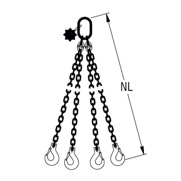 HIT Chain slings in quality grade 8 4 leg Standard load hook 