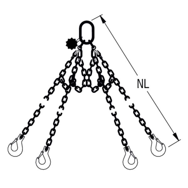 HIT ECO-Chain sling, quality grade 10, 4-leg, can be shortened Standard load hook 