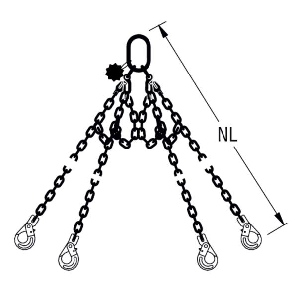 HIT ECO-Chain sling, quality grade 10, 4-leg, can be shortened Safety load hooks 