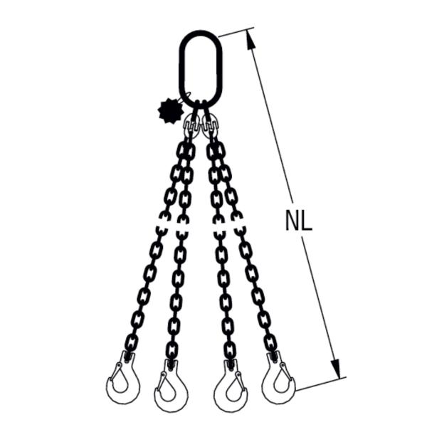 HIT PRO chain sling, quality grade 10, 4-leg with extra-large suspension link 
