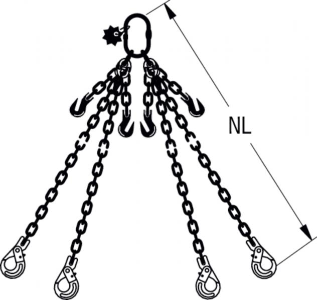 HIT chain sling quality grade 8, 4-leg, can be shortened Safety load hooks 