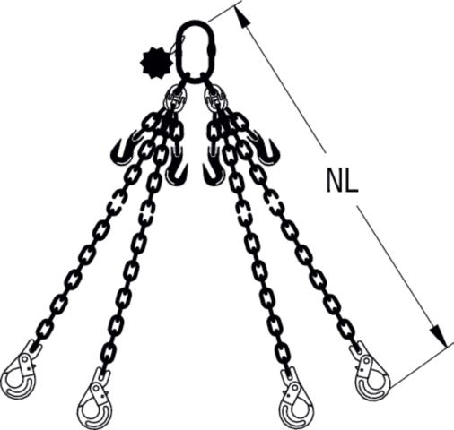 HIT ECO-Chain sling, quality grade 10, 4-leg, can be shortened Safety load hooks 