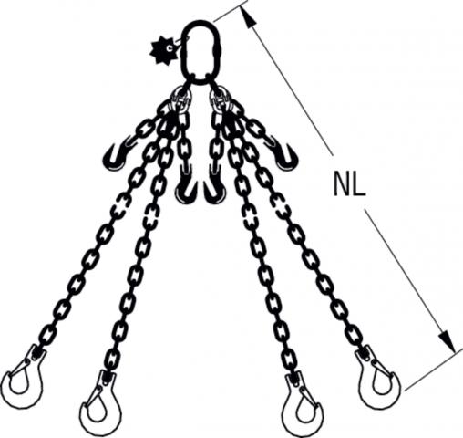 HIT chain sling quality grade 8, 4-leg, can be shortened Standard load hook 